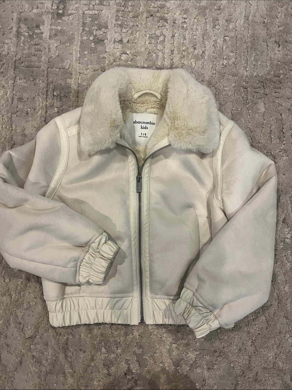 abercrombie kids cream suede bomber jacket 7/8